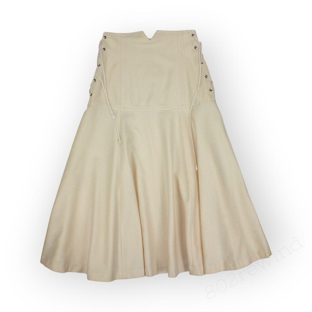XS/S Vintage Kansai Yamamoto for NeimanMarcus Cream Wool Midi Skirt HongKong